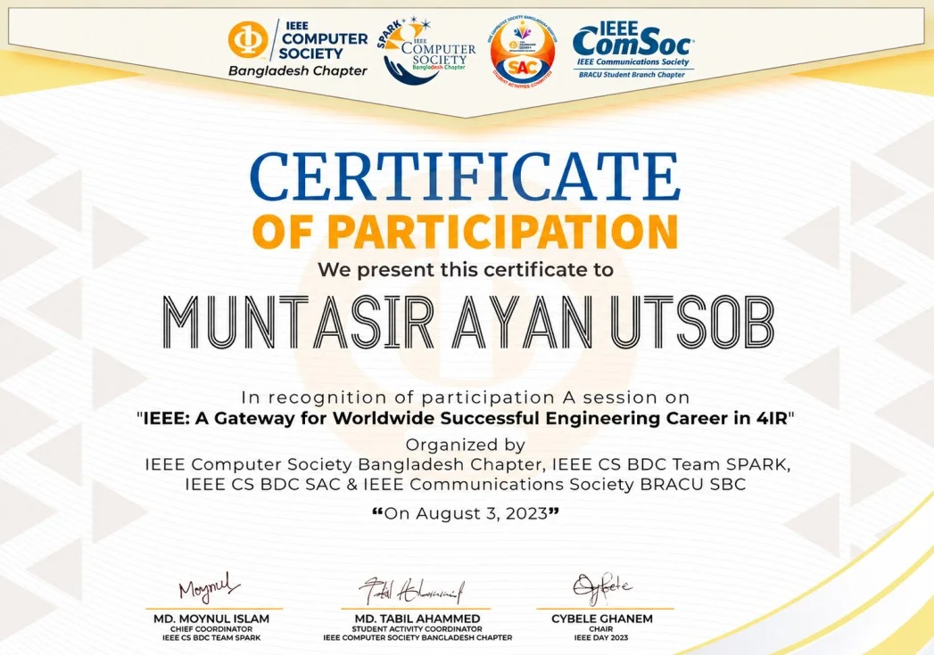 Certificate of Participation IEEE A Gateway for Worldwide Successful Engineering Career in 4IR